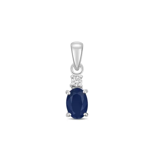 Diamond and 6X4mm Sapphire Oval Pendant 9ct White Gold